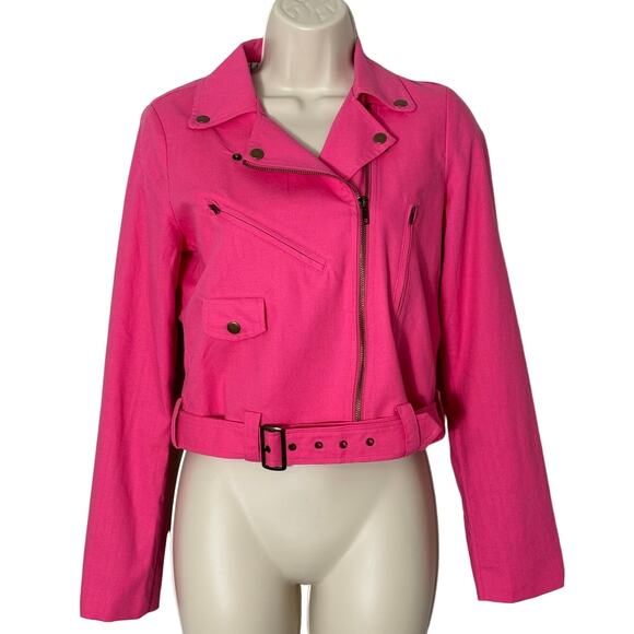DOLAN Cropped Linen Slim Moto Jacket in Pink Size S - Picture 4 of 16